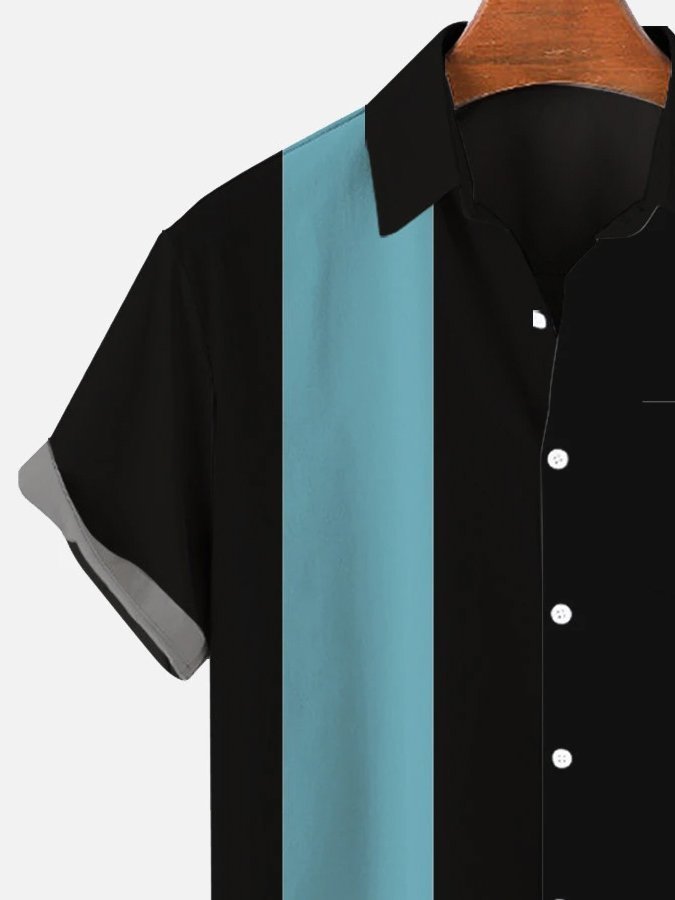 Men's Hawaiian Simple Stitching Geometric Pattern Shirt With Pockets ...