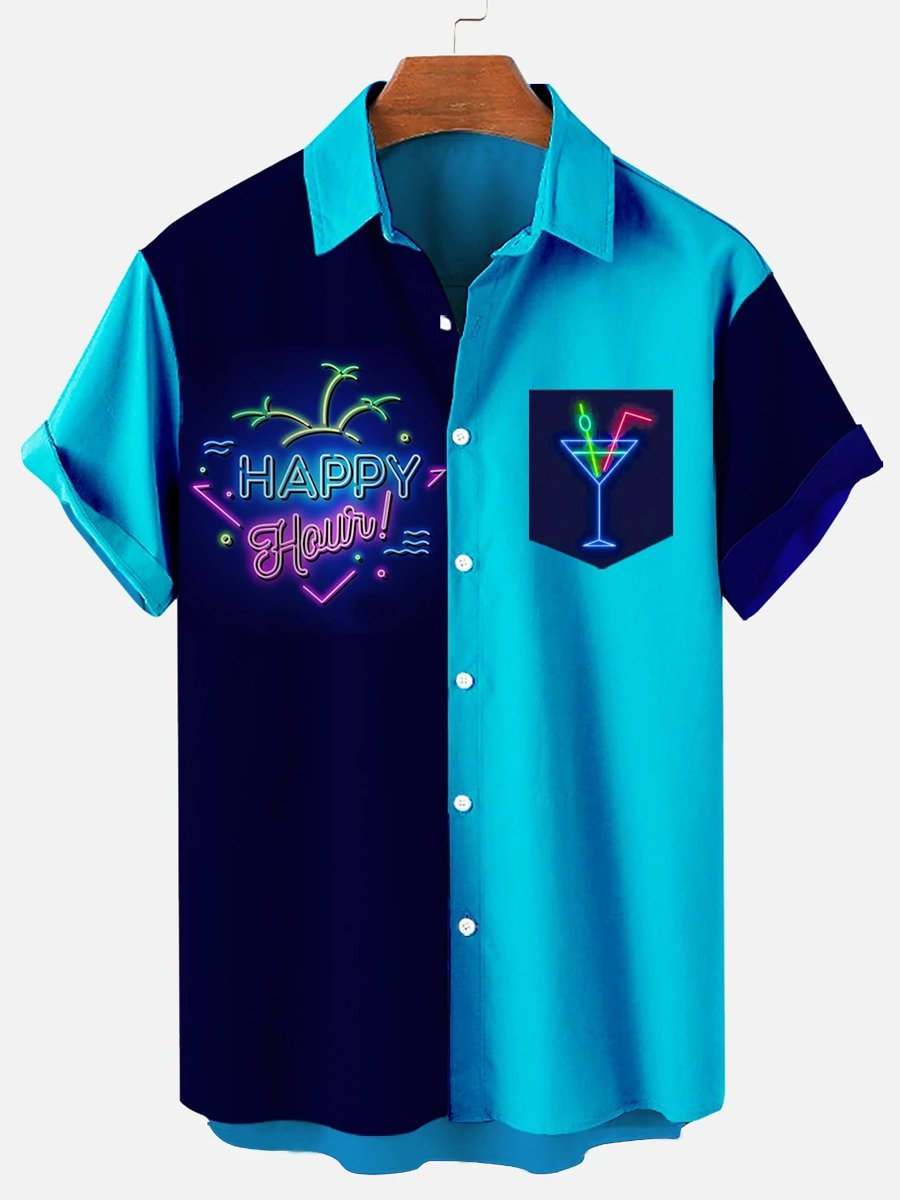 Men's Holiday Happy Hour Short-sleeved Martini Hawaiian Shirt