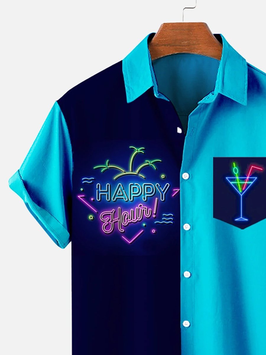 Men's Holiday Happy Hour Short-sleeved Martini Hawaiian Shirt