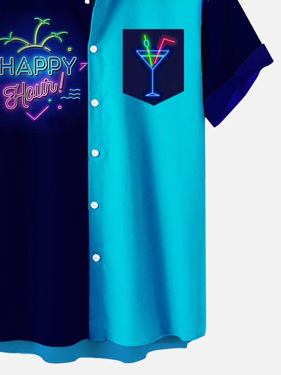 Men's Holiday Happy Hour Short-sleeved Martini Hawaiian Shirt