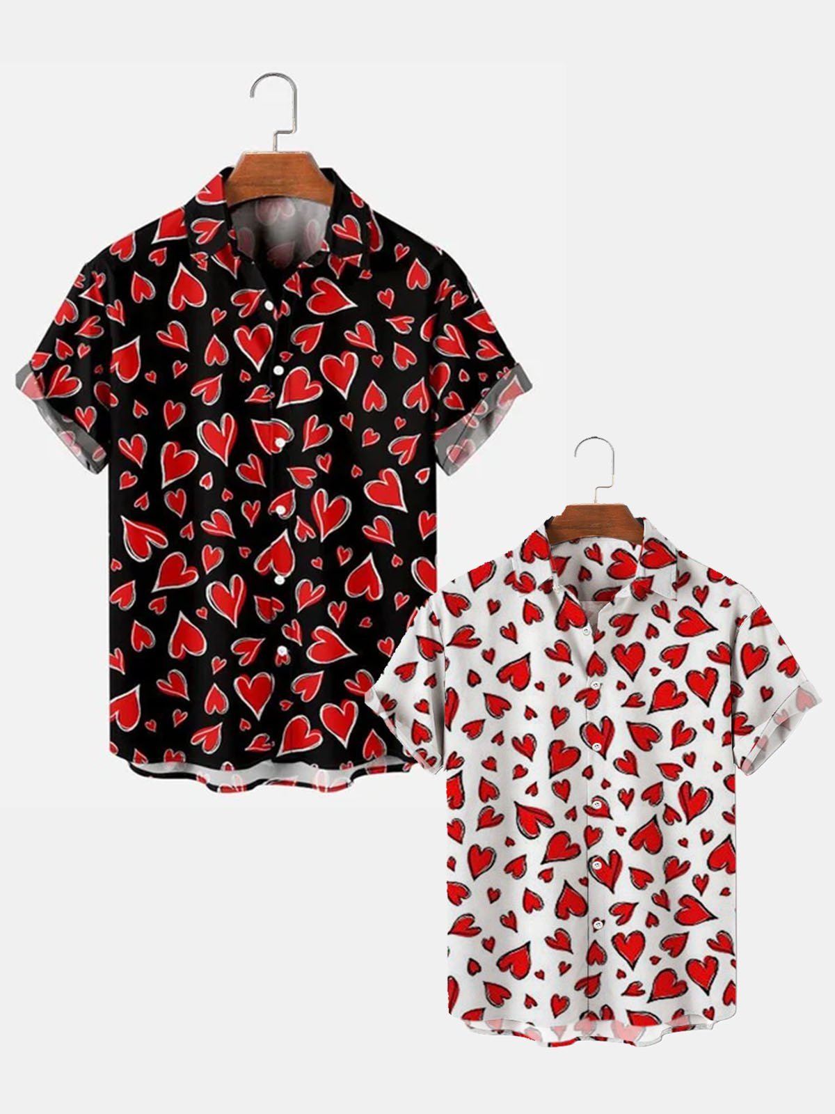 Men’s Love Printed Hawaiian Shirts Comfortable-Blend Valentine's Short Sleeve Tops