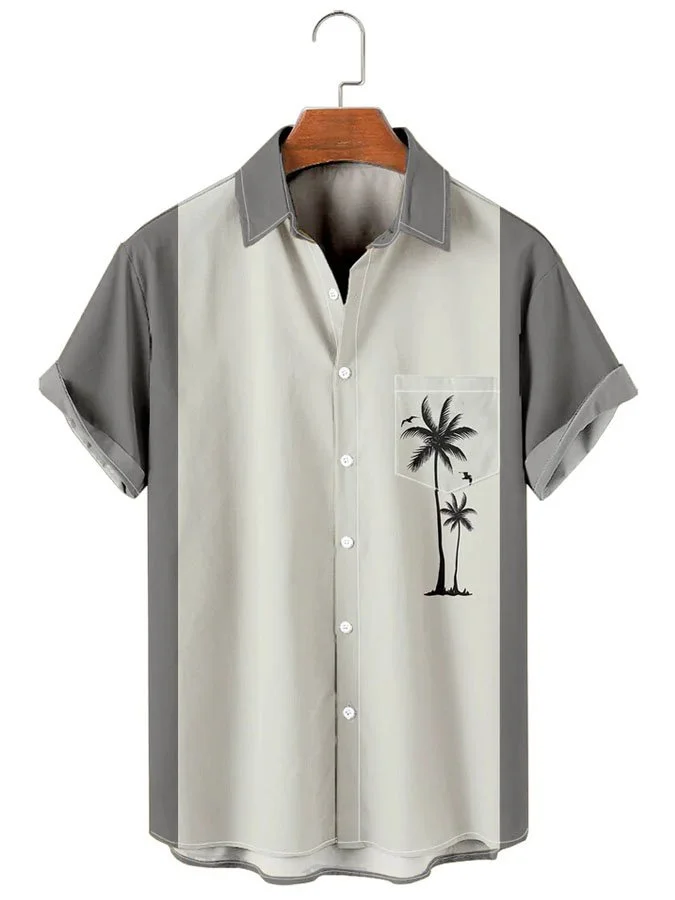 Men's Vintage Coconut Tree Hawaiian Shirts Casual Loose Short Sleeve ...