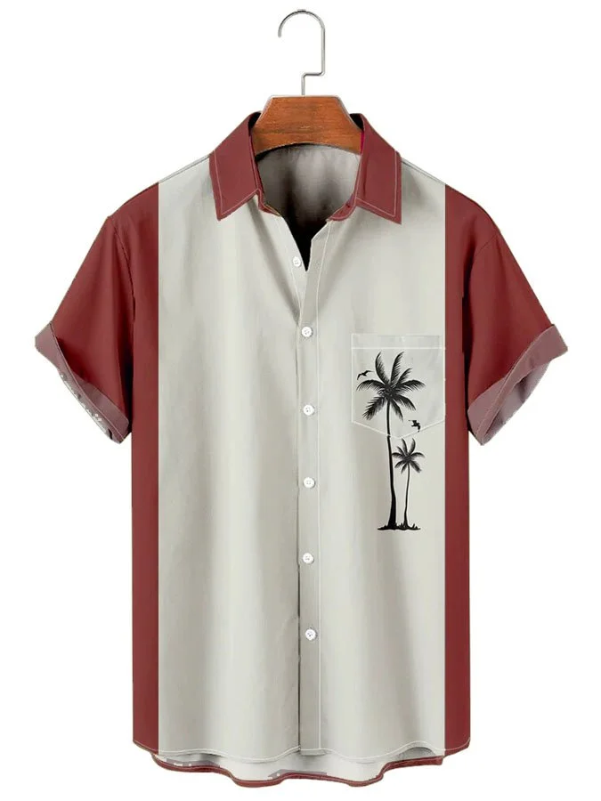 Men's Vintage Coconut Tree Hawaiian Shirts Casual Loose Short Sleeve ...