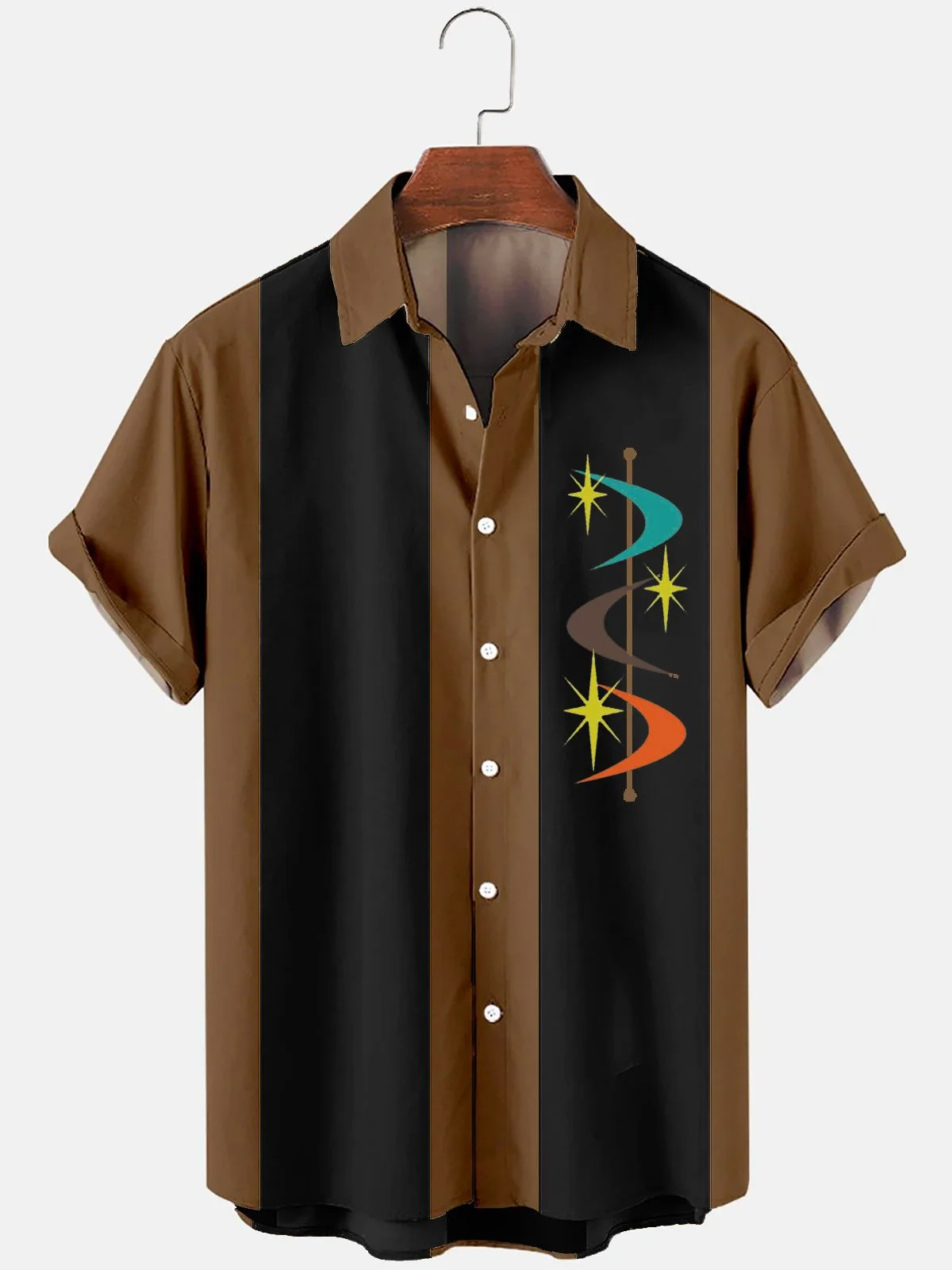 Men's Vintage Casual Bowling Shirts Geometric Wrinkle Free Plus Size ...