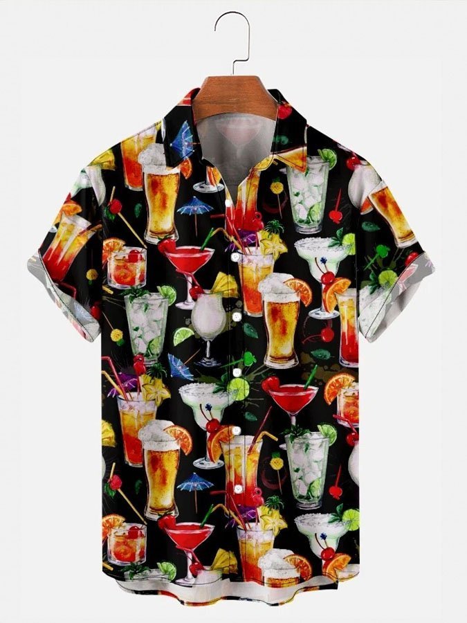 Men's Oktoberfest Beach Resort Beer Juice Print Short Sleeve Hawaiian Shirt