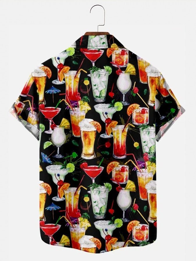 Men's Oktoberfest Beach Resort Beer Juice Print Short Sleeve Hawaiian Shirt