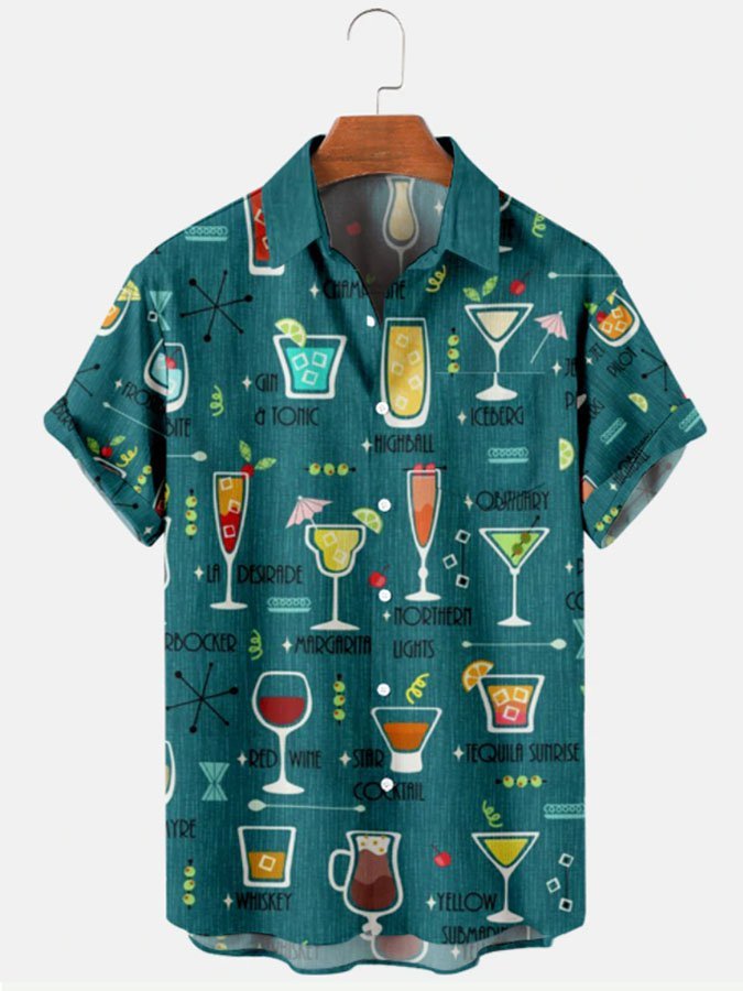 Men's Holiday Cocktail Print Short Sleeve Hawaiian Shirt