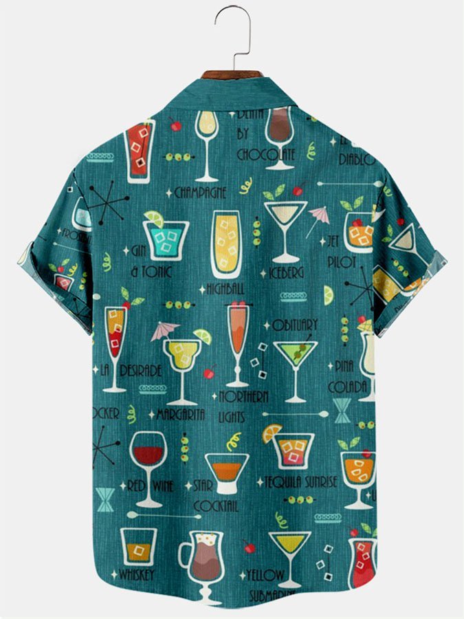 Men's Holiday Cocktail Print Short Sleeve Hawaiian Shirt