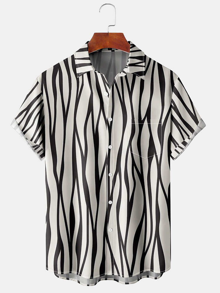 Mens Zebra Print Button Up Daily Short Sleeve Shirts