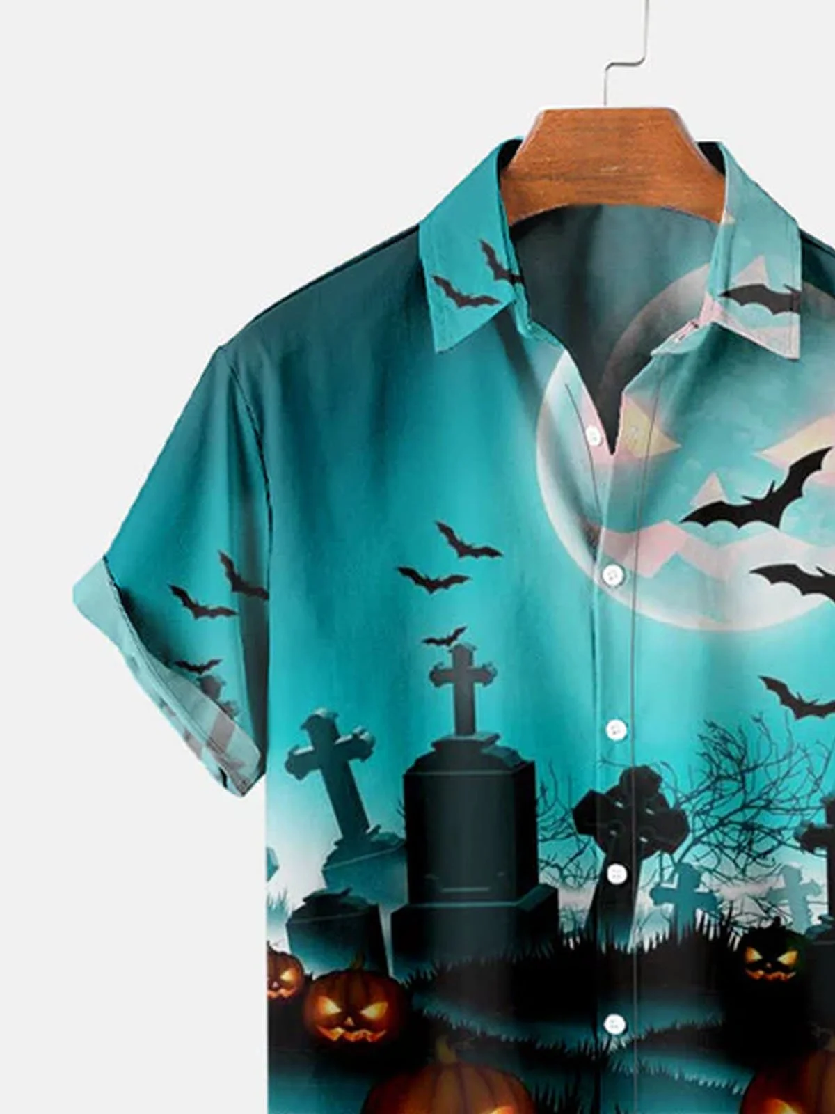 Men's Halloween Jack-O-Lantern Print Short Sleeve Shirt