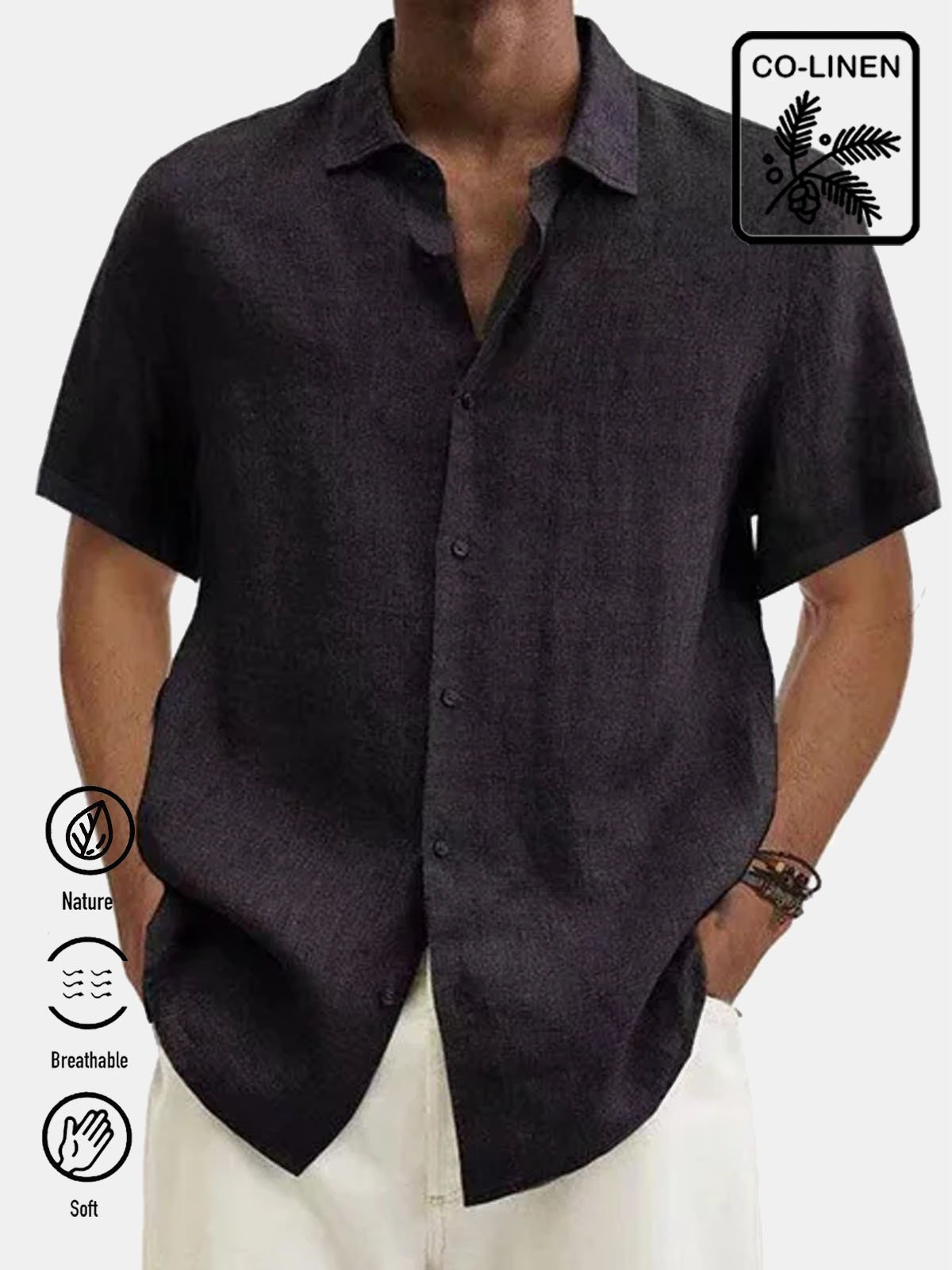 Royaura Men's Solid Color Cotton Linen Comfortable Soft & Breathable ...