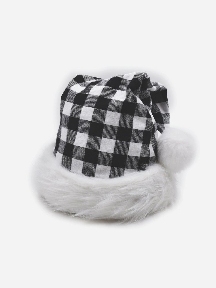 Royaura Plush Red and Black Check Black and White Check Santa Hat