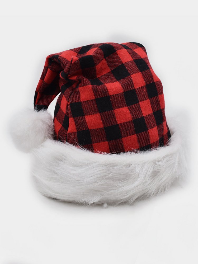 Royaura Plush Red and Black Check Black and White Check Santa Hat