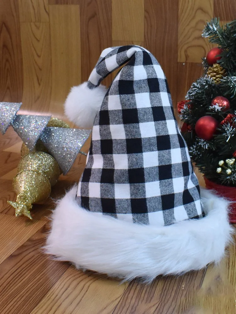 Royaura Plush Red and Black Check Black and White Check Santa Hat