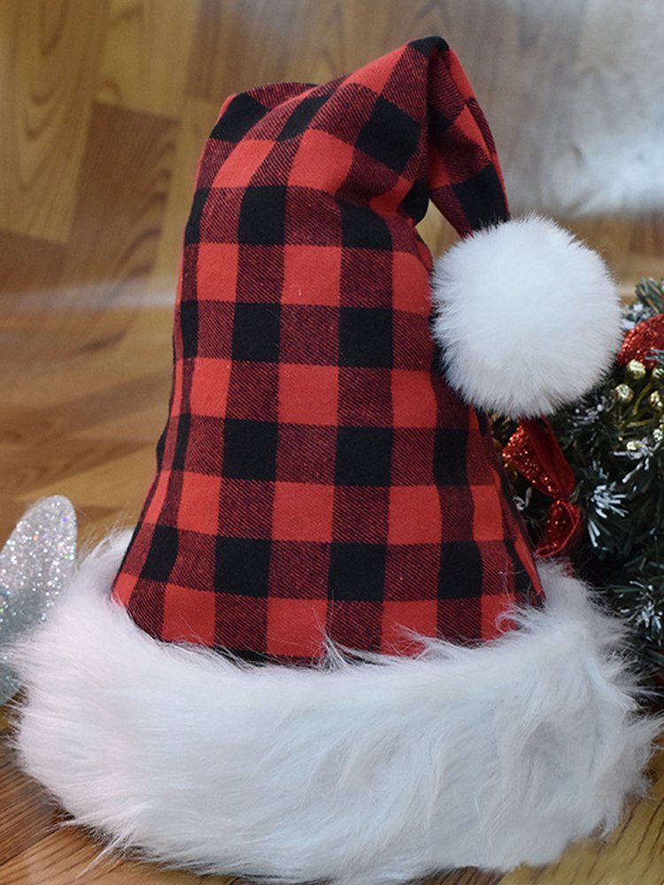 Royaura Plush Red and Black Check Black and White Check Santa Hat