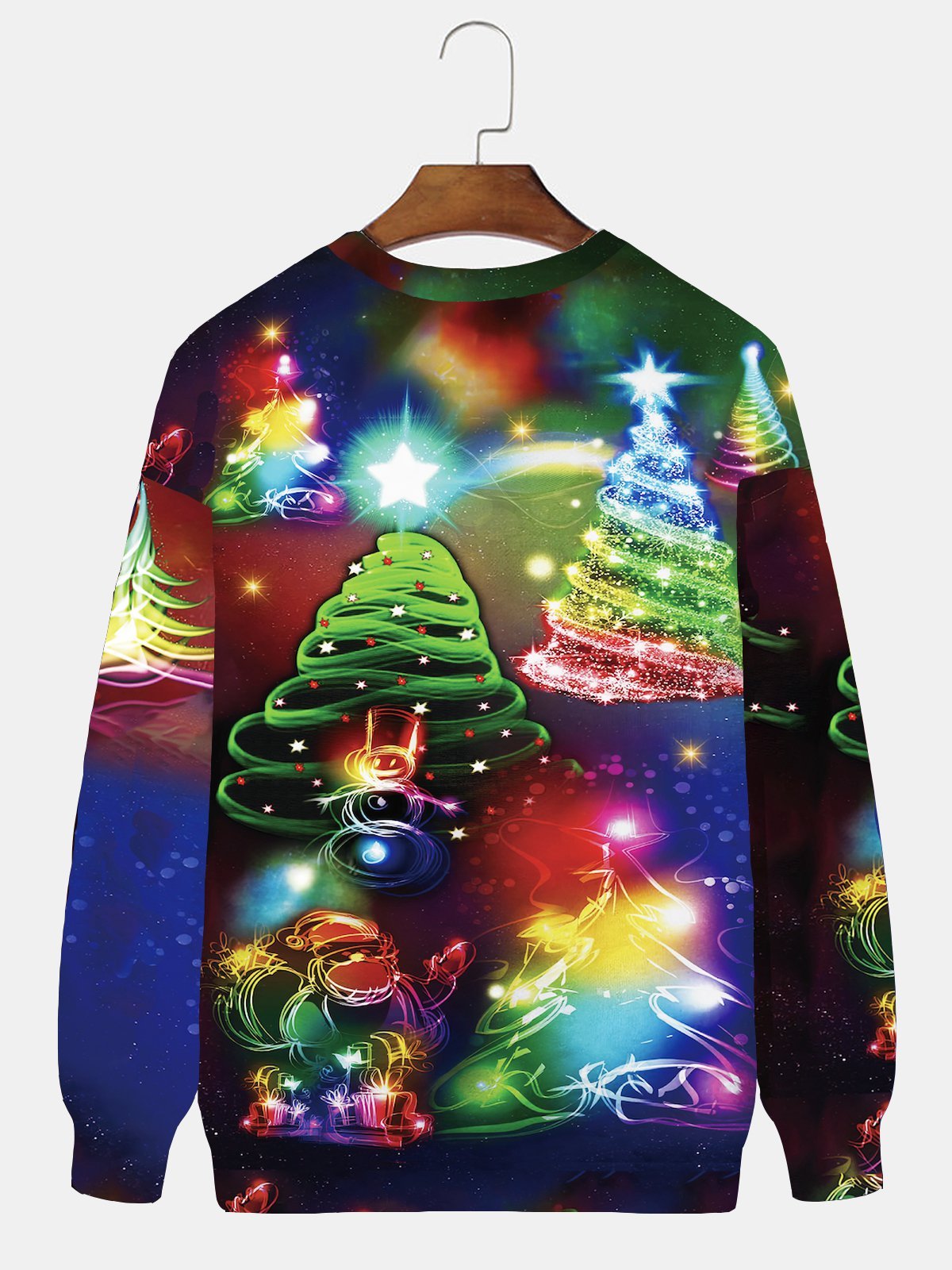 Royaura Men's Holiday Christmas Sweatshirt Neon Christmas Tree Gradient Plus Size Sweatshirts