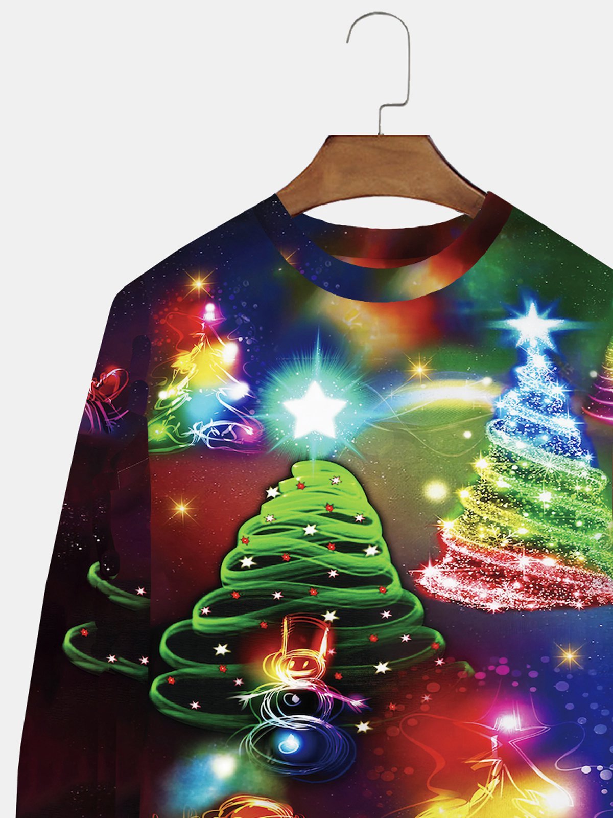 Royaura Men's Holiday Christmas Sweatshirt Neon Christmas Tree Gradient Plus Size Sweatshirts