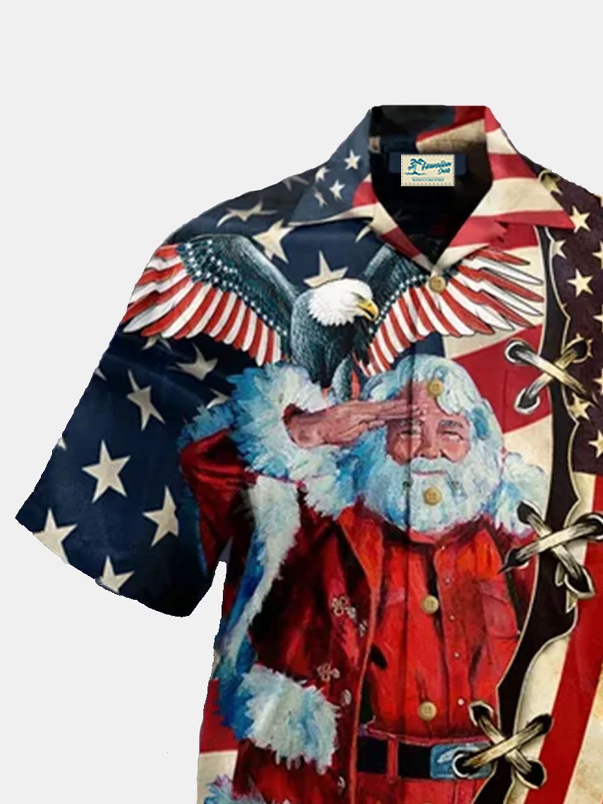 Men's American Flag Christmas Shirt Santa Claus Printed Top