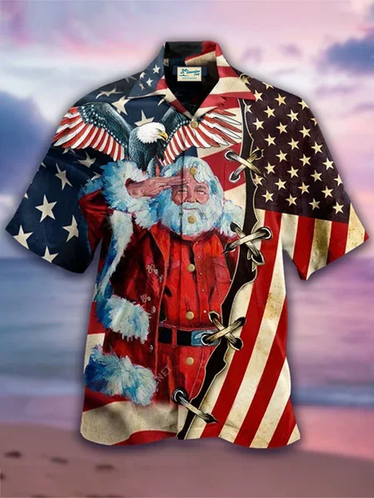 Men's American Flag Christmas Shirt Santa Claus Printed Top