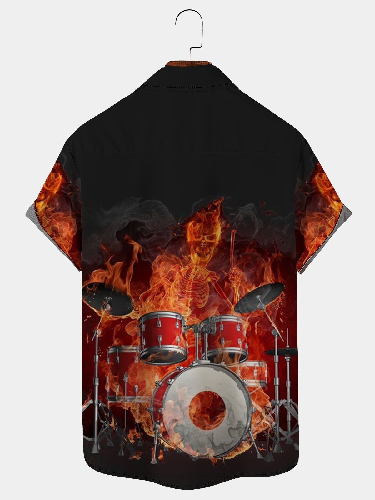 Royaura Rock & Roll Graphic Men's Flame Jazz Hawaiian Short Sleeve Shirt