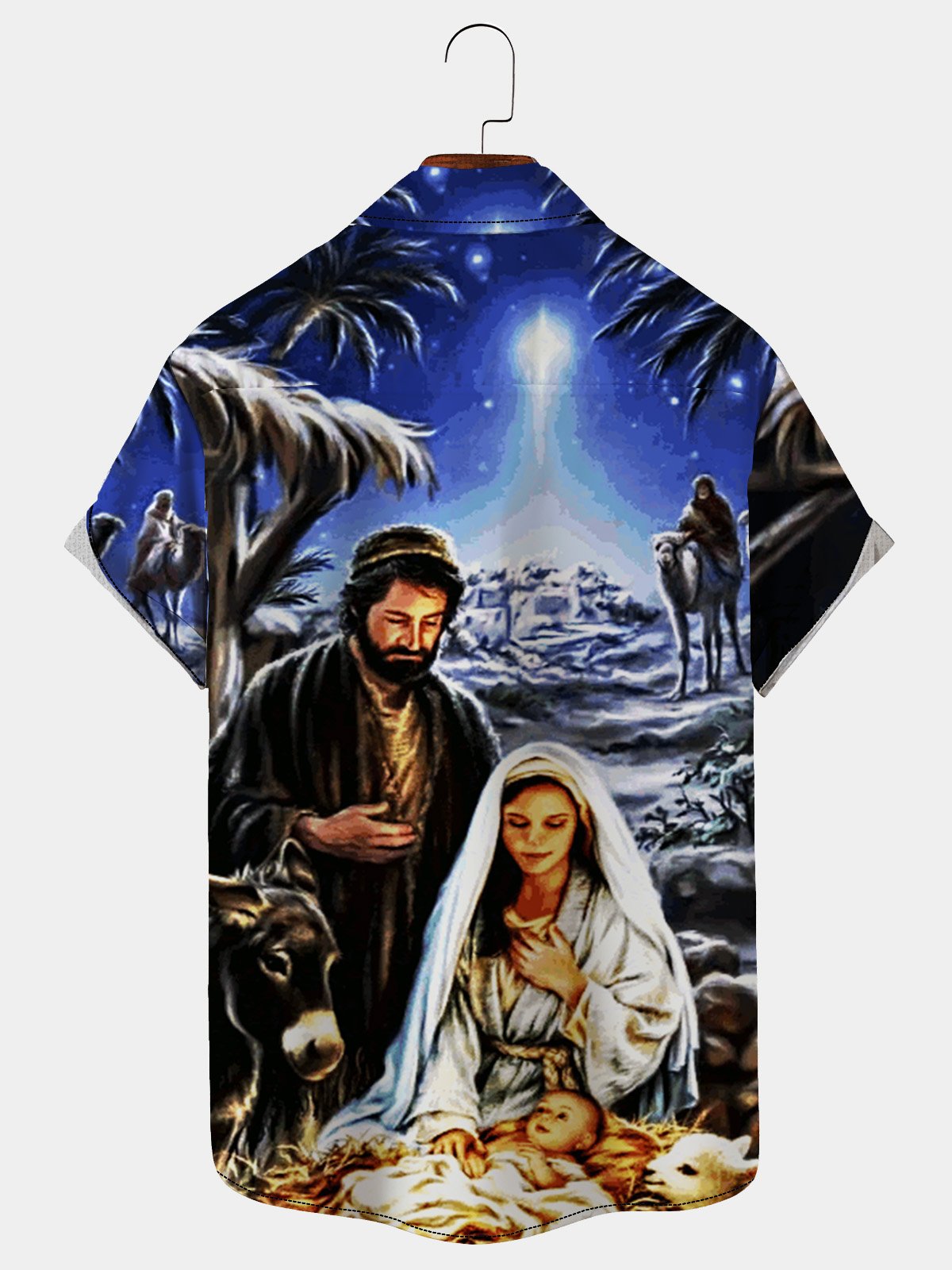 Royaura Nativity Graphic Men's Easter Hawaiian Short Sleeve Shirt