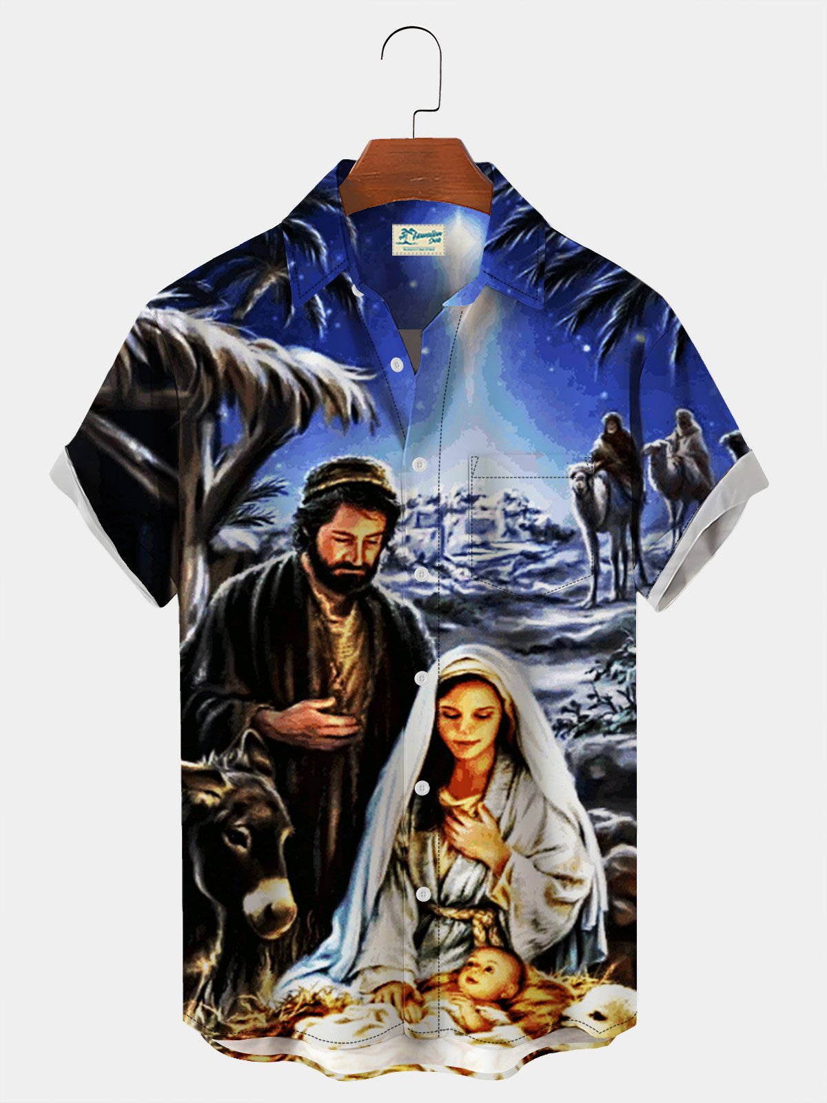 Royaura Nativity Graphic Men's Easter Hawaiian Short Sleeve Shirt