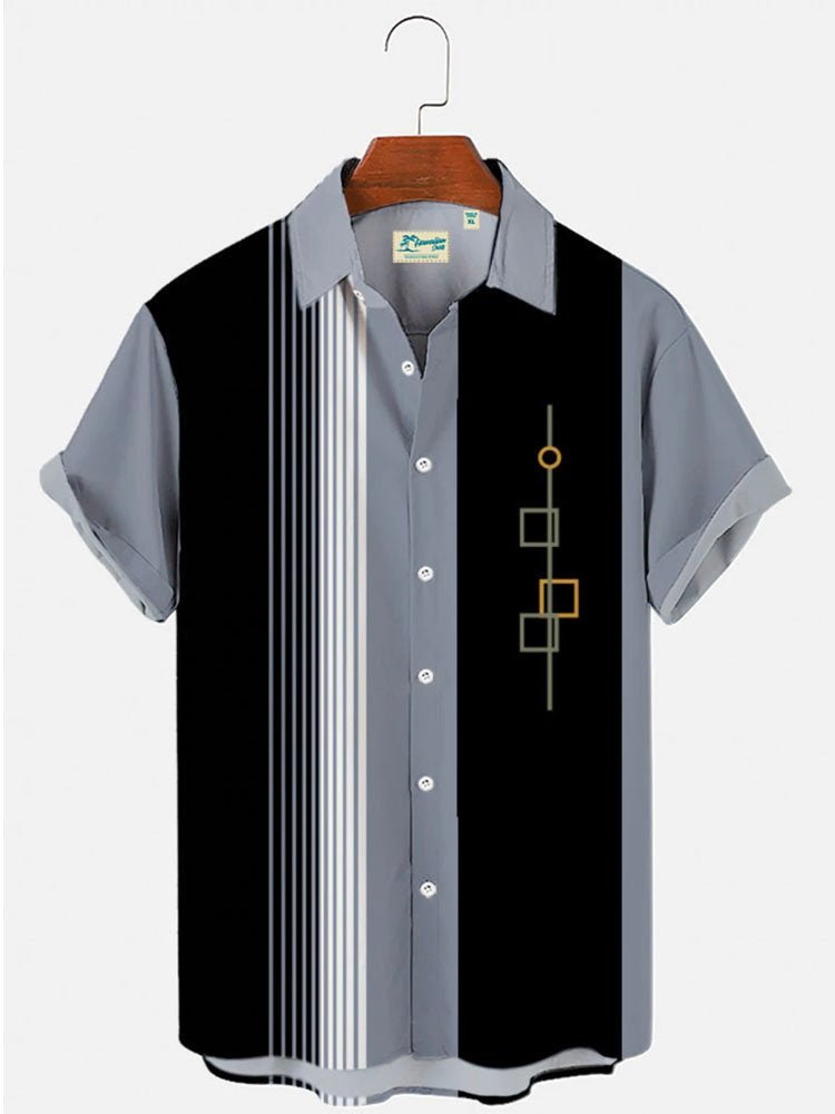 Men's Vintage Casual Bowling Shirts Wrinkle Free Geometric Plus Size Short Sleeve Shirts