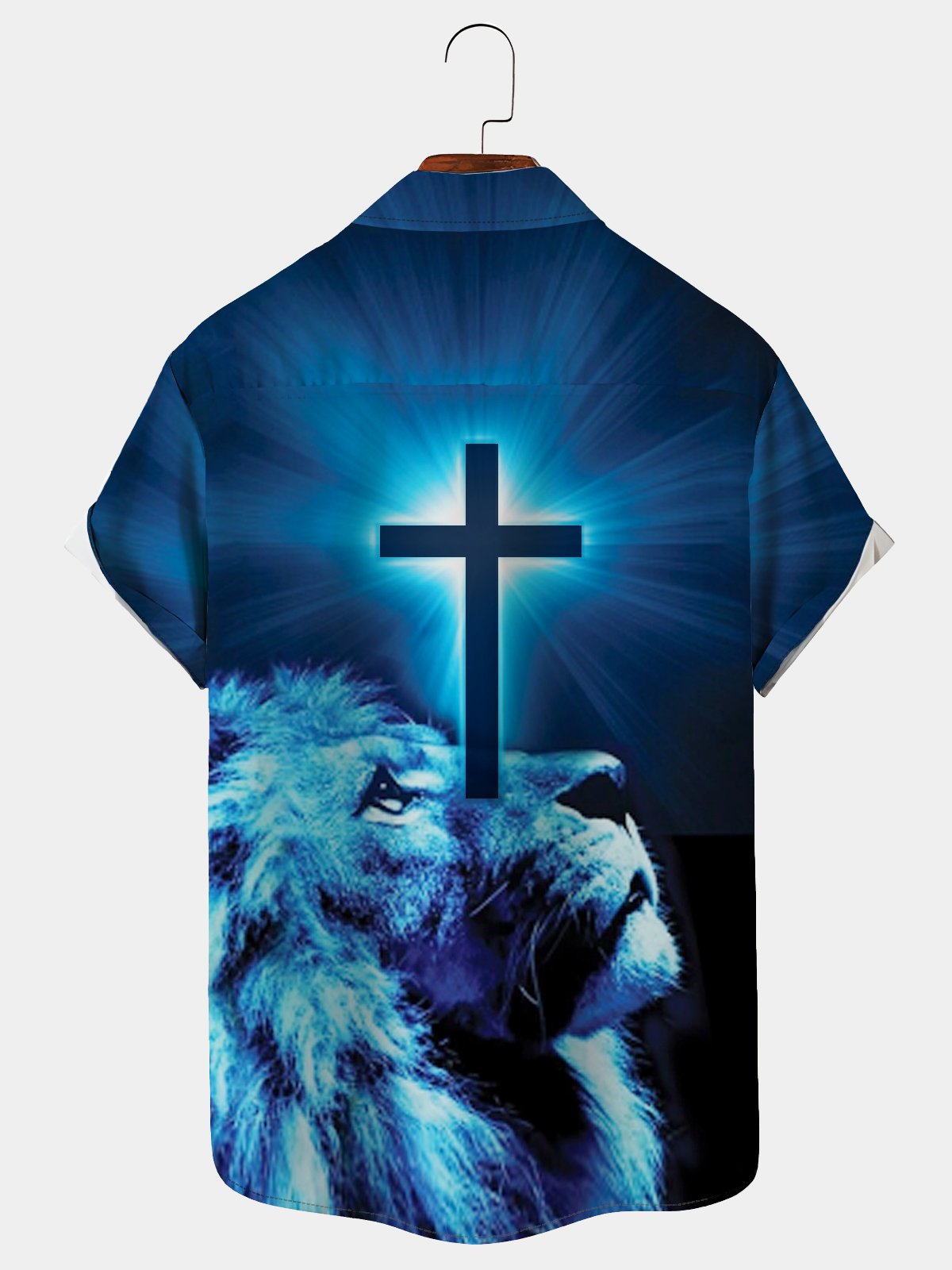Royaura Easter Lion Cross Print Shirt Plus Size Holiday Shirt