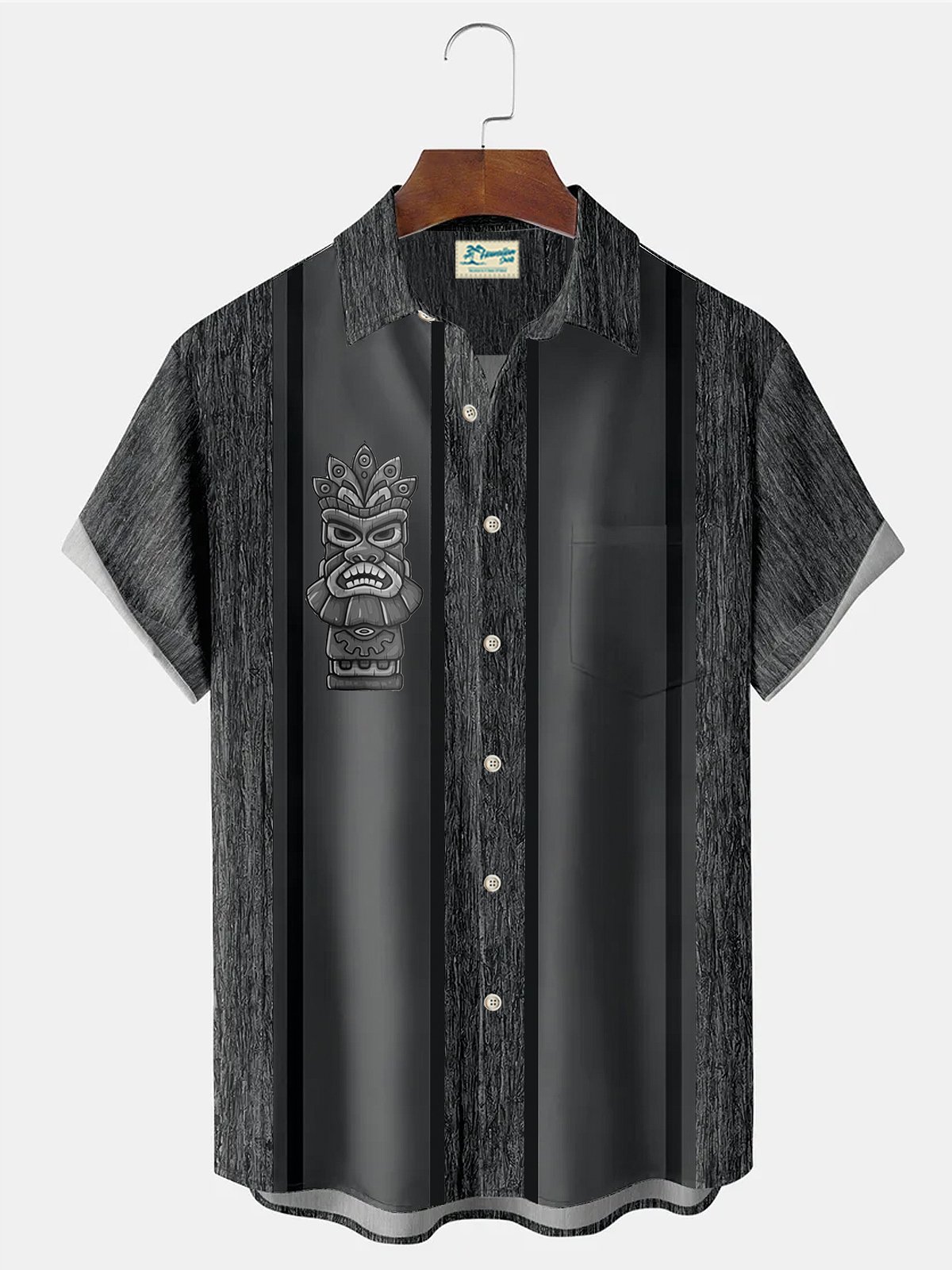 Royaura Vintage Bowling Tiki Men's Button Down Pocket Shirt