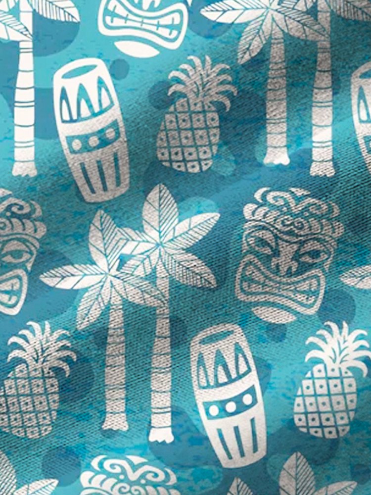 Royaura TiKi Coconut Tree Pineapple Print Men's Vacation Hawaii Big And Tall Aloha Shirt