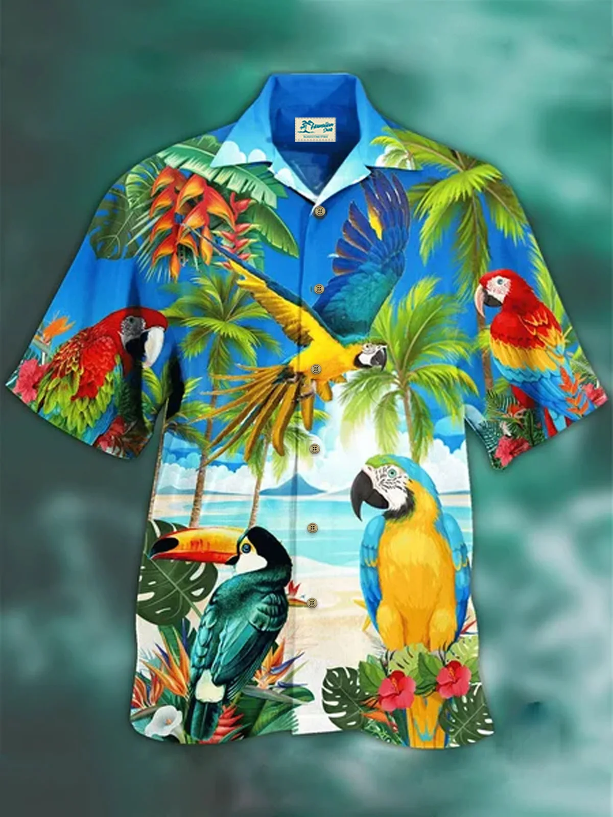 Royaura Men's Tropical Parrots Casual Printed Hawaiian Vacation Plus ...