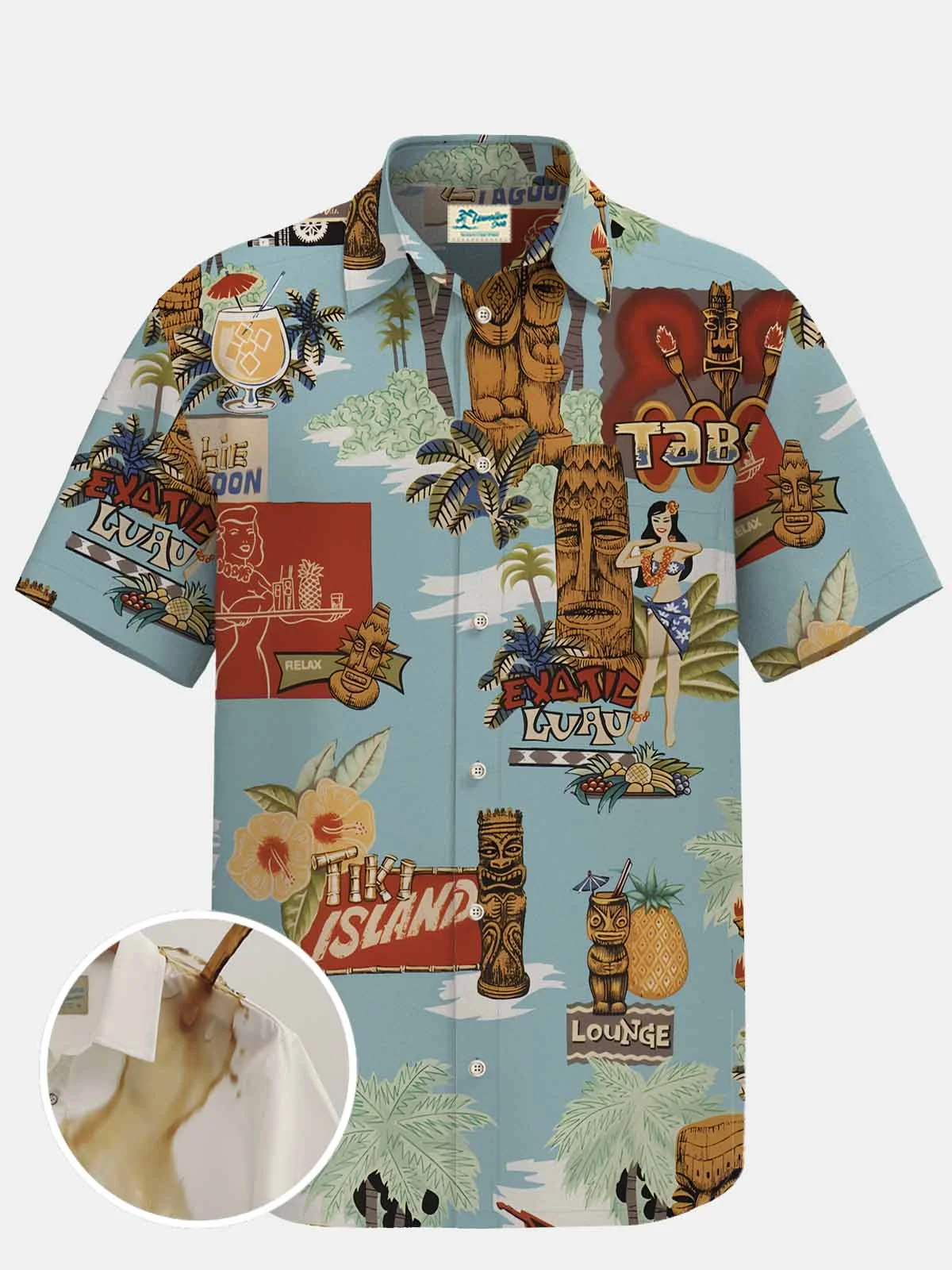 Royaura Tiki Art Beach Vacation Men's Hawaiian Shirts Antifouling Waterproof Oil-proof Button Up Shirts Big & Tall
