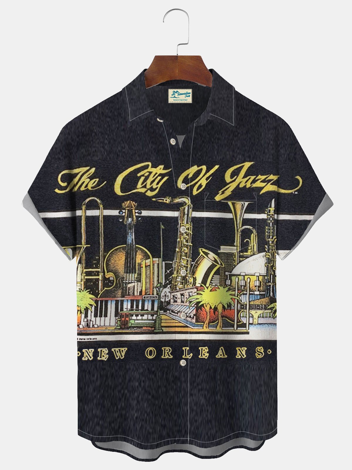 Royaura New Orleans Jazz Music Men's Button Down Pocket Shirt