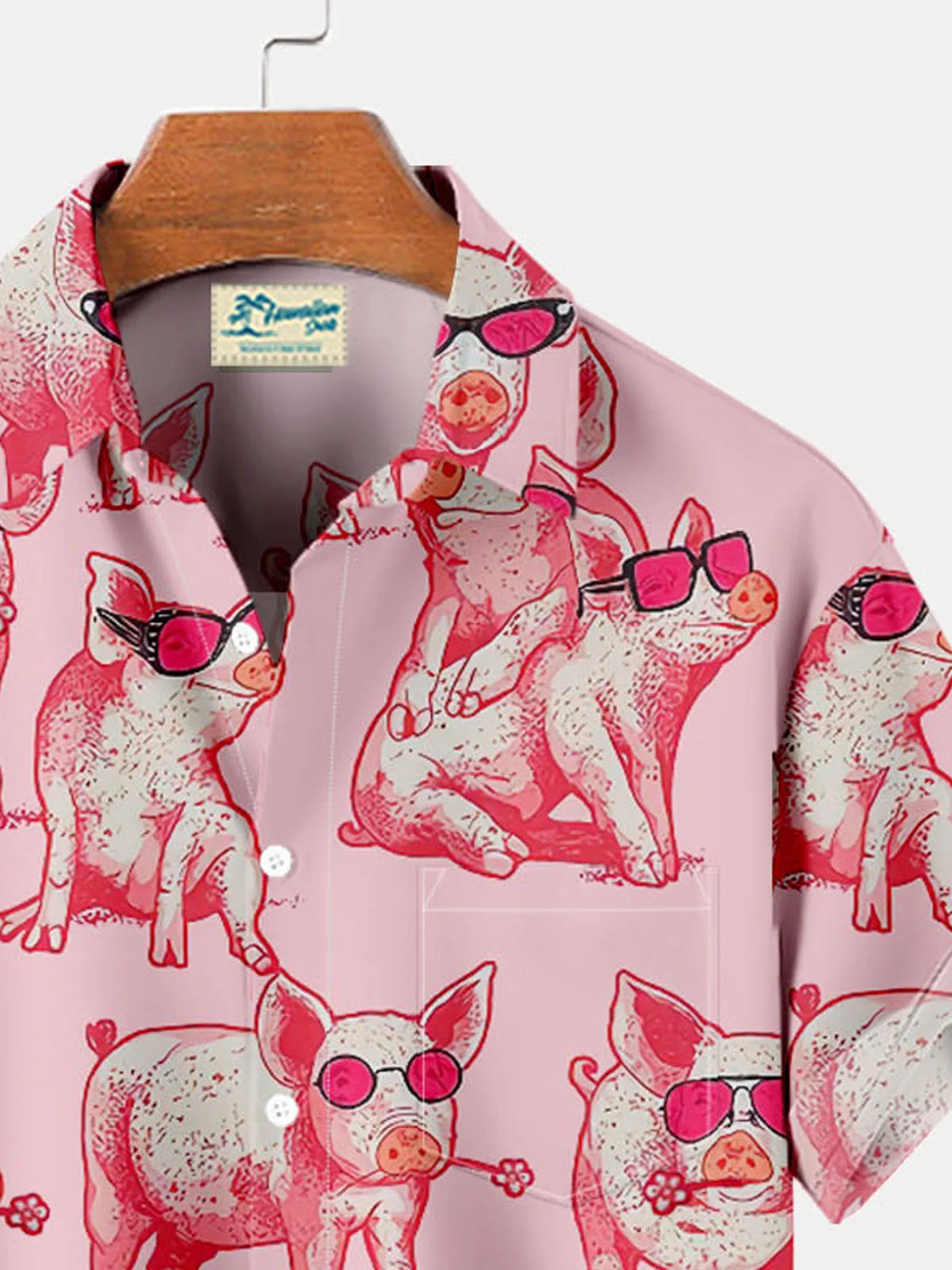 Royaura Vintage Pig Men's Button Down Pocket Shirt