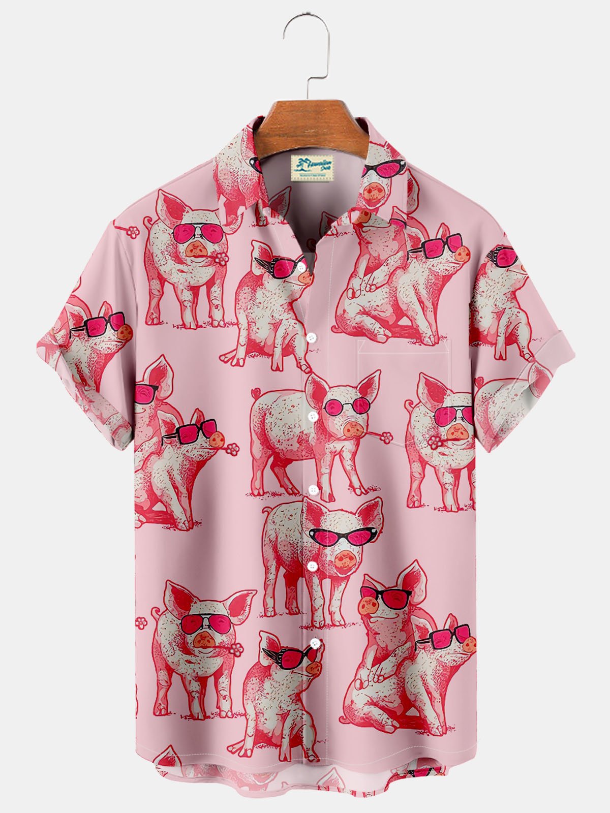 Royaura Vintage Pig Men's Button Down Pocket Shirt