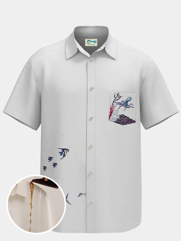 Royaura Waterproof Ocean Tropical Fish Hawaiian Shirt Beach Vacation Antifouling Button Up Shirts