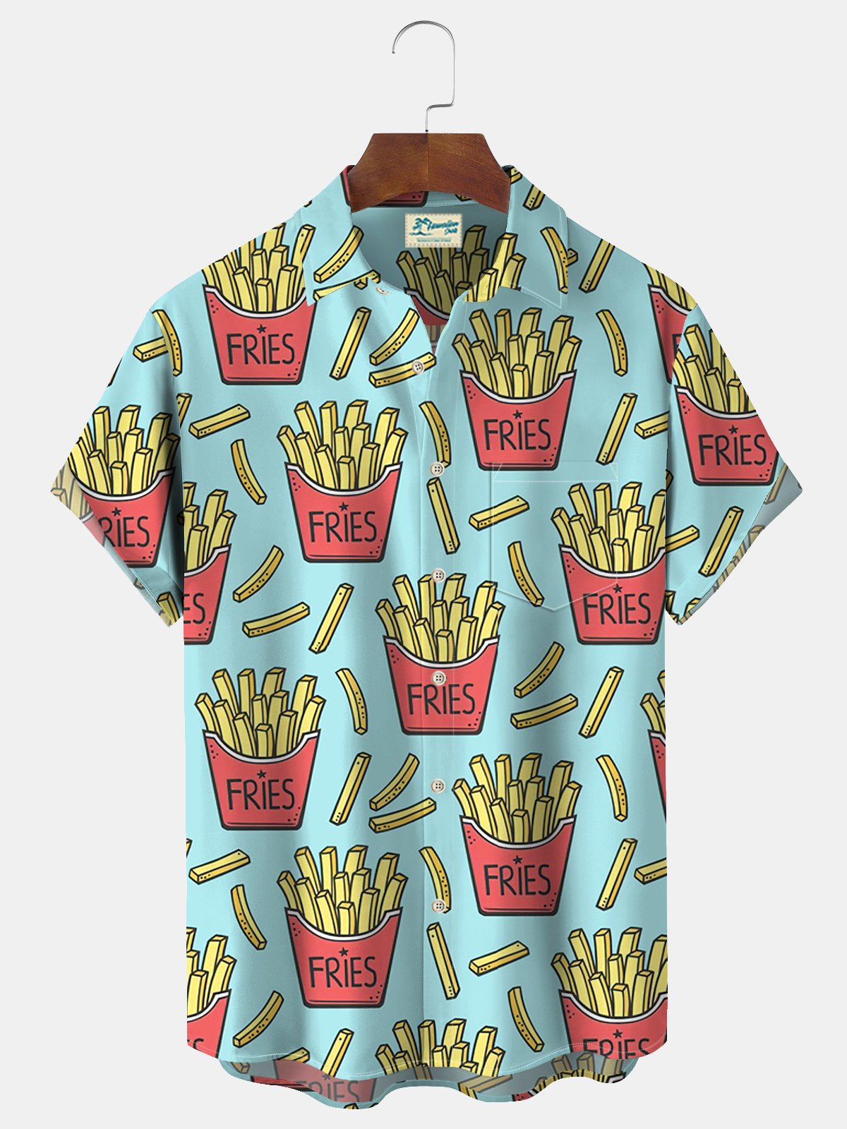 Royaura Chips Cartoon Print Beach Men's Hawaiian Plus Size Shirt with Pockets