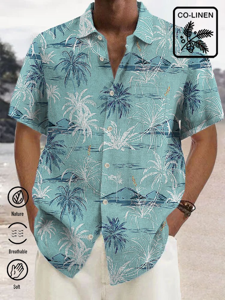 Royaura Nature Fiber Hawaiian Coconut Tree Blue Print Chest Bag Shirt ...