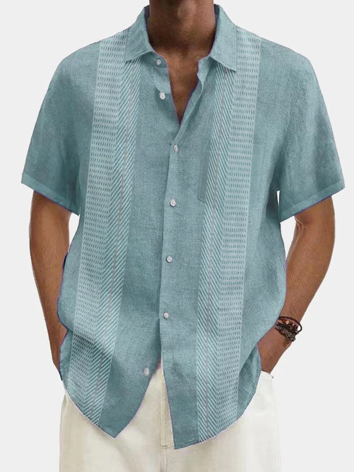 Royaura Men's Cotton Linen Hawaiian Short Sleeve Button-Up Pocket Shirt ...