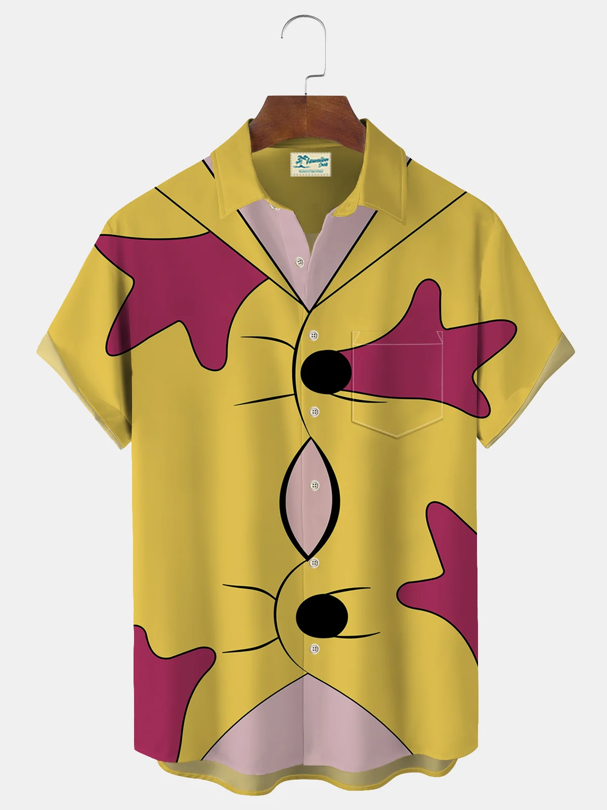 Royaura 90s Classic Cartoon Print Beach Men's Hawaiian Oversized Shirt With Pocket