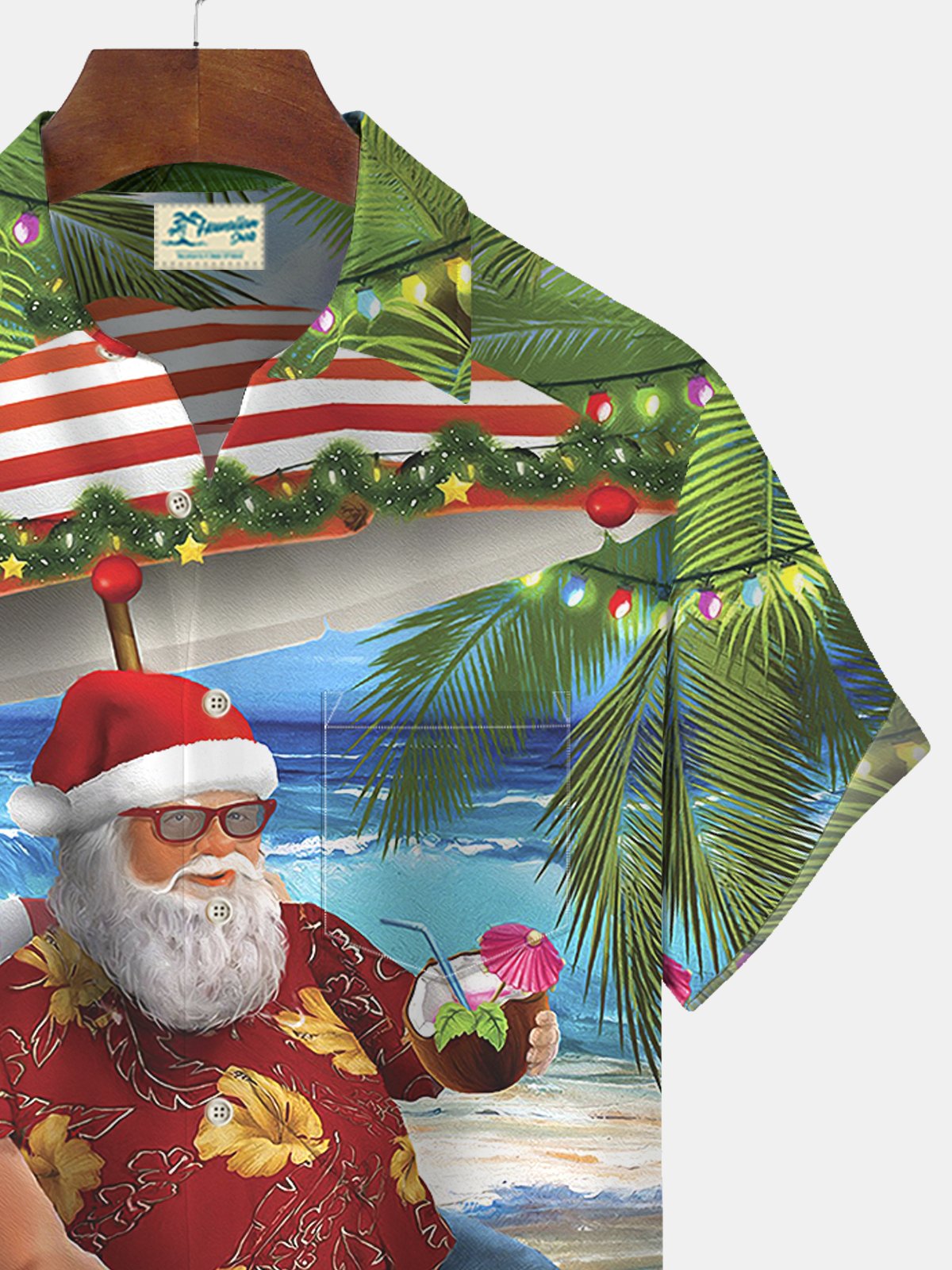 Royaura Christmas Santa Print Beach Men's Hawaiian Oversized Short Sleeve Shirt with Pockets