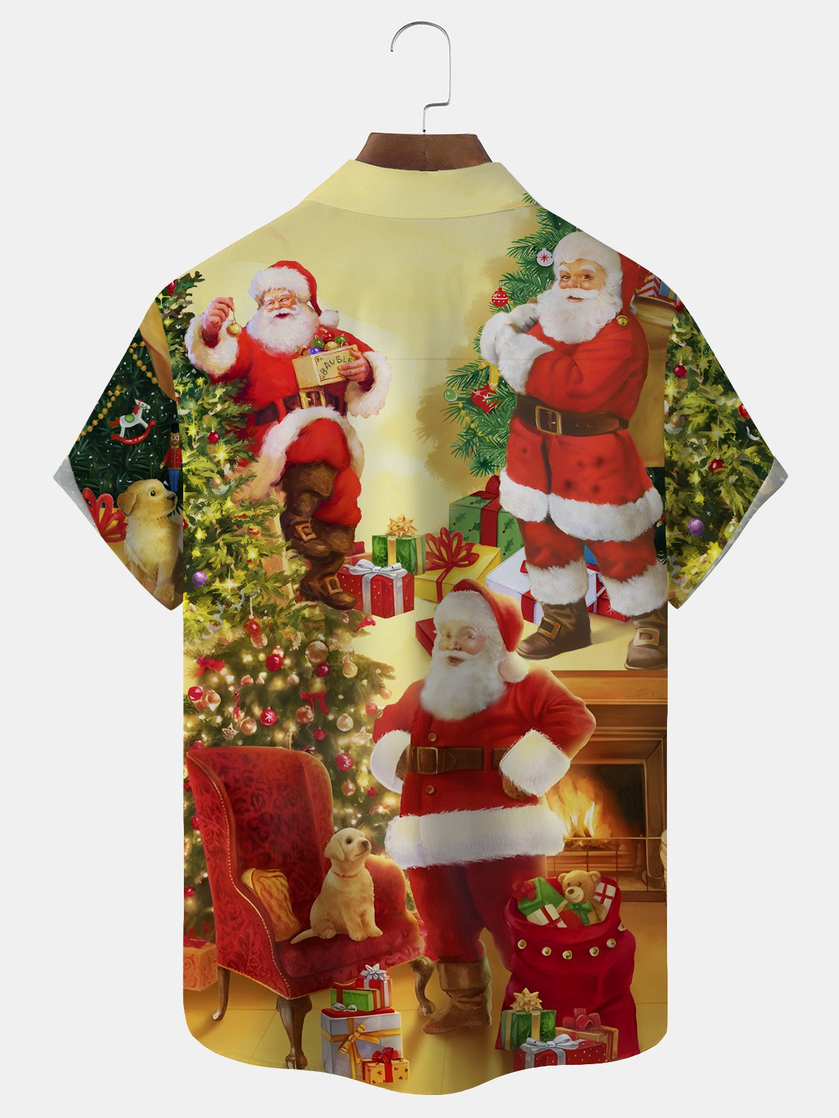 Royaura Christmas Santa Print Men's Button Pocket Short Sleeve Shirt