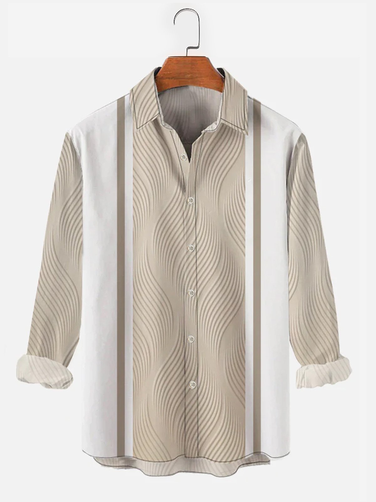 Royaura Vintage Textured Stripe Print Men's Button Down Long Sleeve Shirt