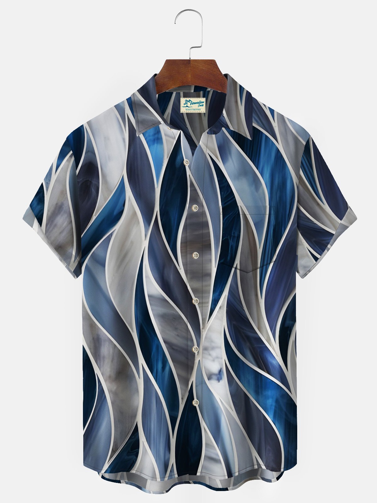 Royaura 50’s Vintage Mid-Century Geometric Blue Men's Casual Shirts ...