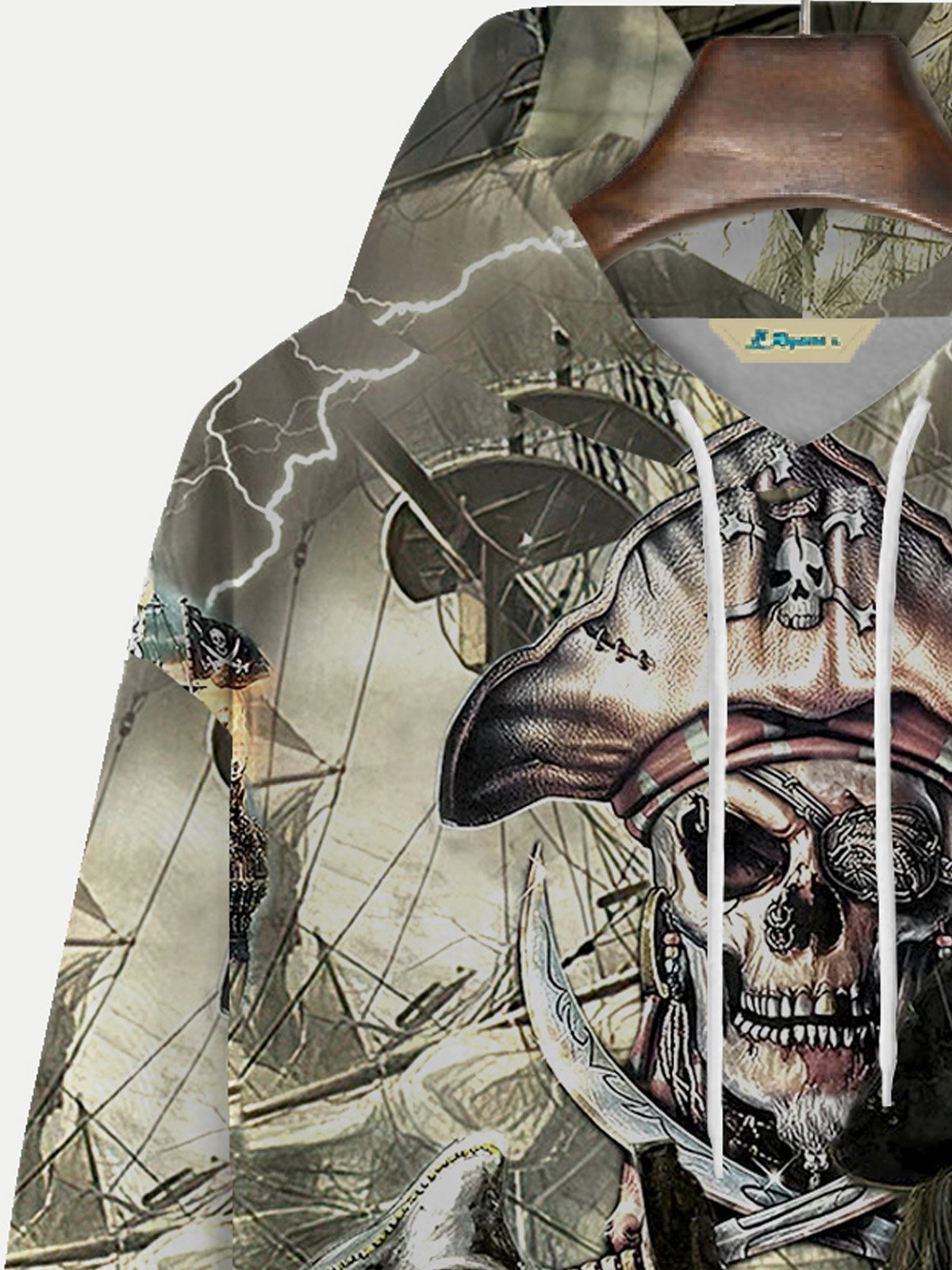 Royaura Men's Nautical Pirate Skull Print Drawstring Hooded Sweatshirt