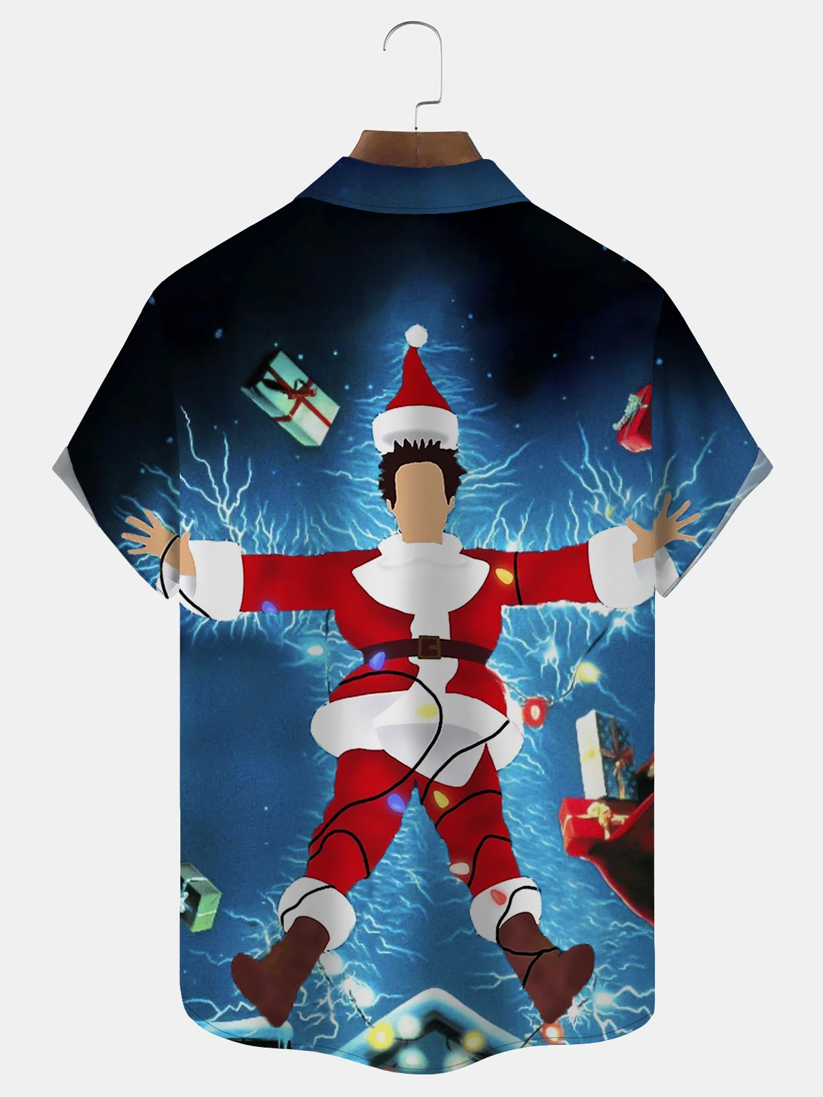 Royaura Men's Christmas Movie Print Button Pocket Shirt