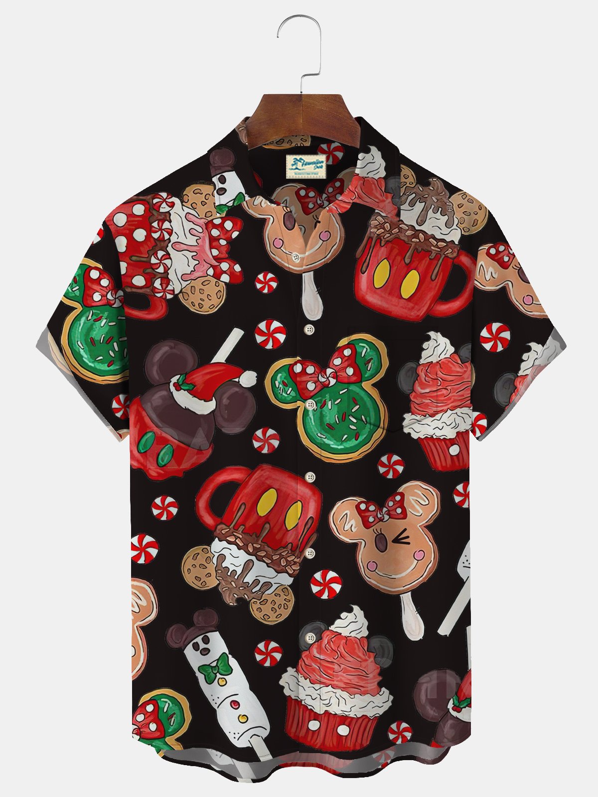 Royaura Christmas Cartoon Print Men's Button Pocket Shirt