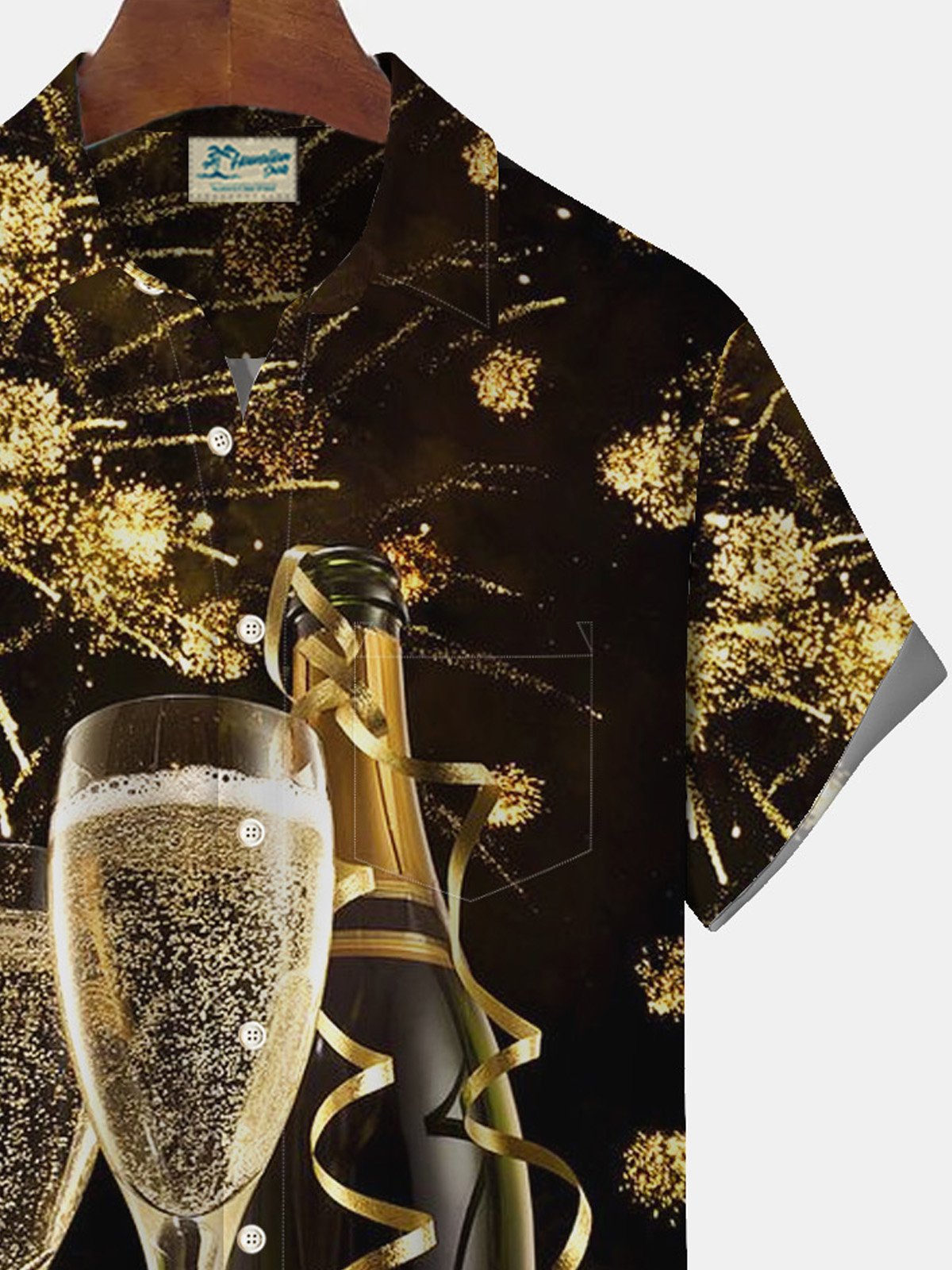 Royaura Champagne New Year Print Men's Button Pocket Shirt