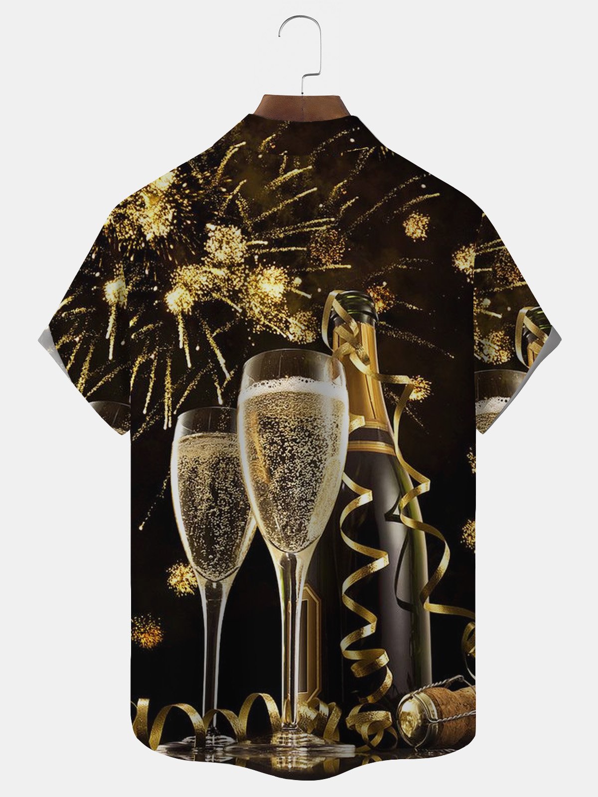 Royaura Champagne New Year Print Men's Button Pocket Shirt