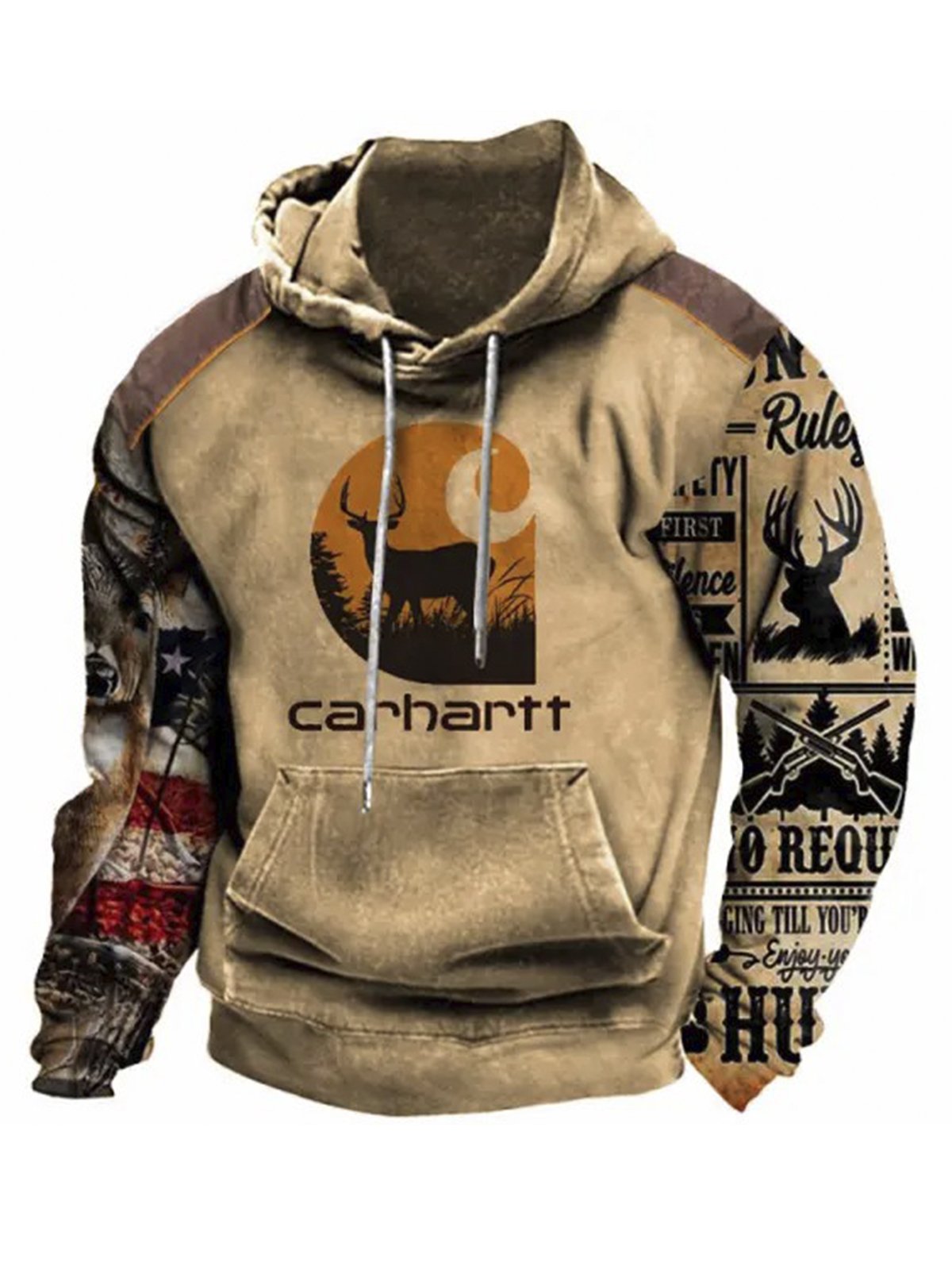 Royaura Retro Ethnic Western Print Men's Drawstring Hooded Sweatshirt